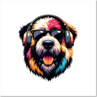 Grinning Bouvier des Flandres as Smiling DJ with Headphones Posters and Art